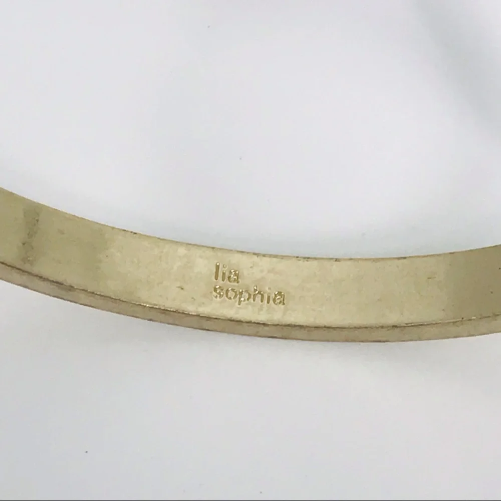 Lia Sophia Gold Tone Bangle with Peach Enamel and Crystal Row